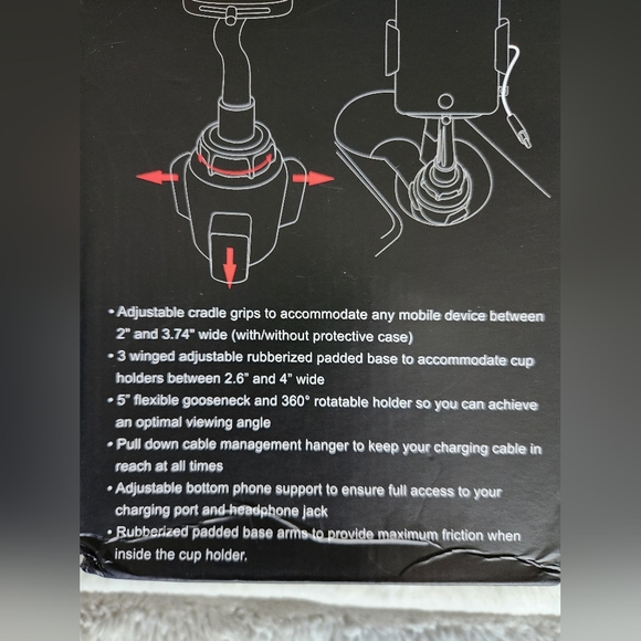 5" Black Adjustable Car Cup Phone Holder - Picture 5 of 7